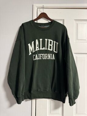 J. Galt Malibu California Crewneck Sweatshirt Green Oversized Cozy